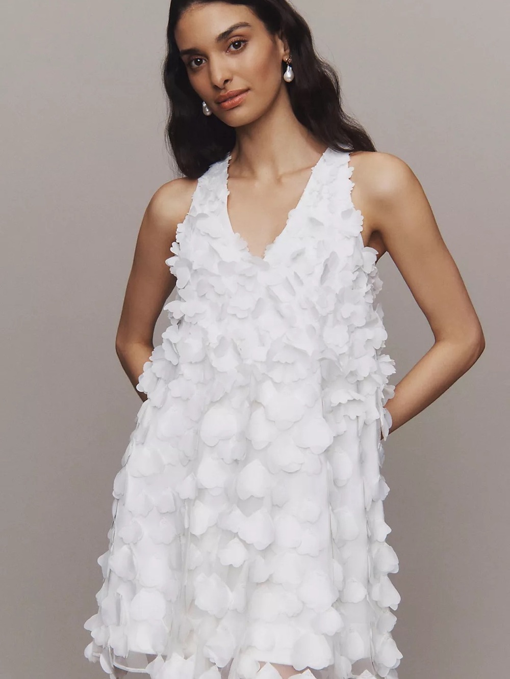 BHLDN Sleeveless 3D Floral V-Neck Swing Mini Dress